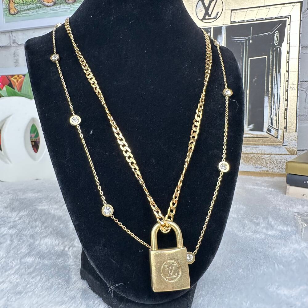 Louis Vuitton Vintage Lock #208 Pendant on new chains for Necklace Great gift!